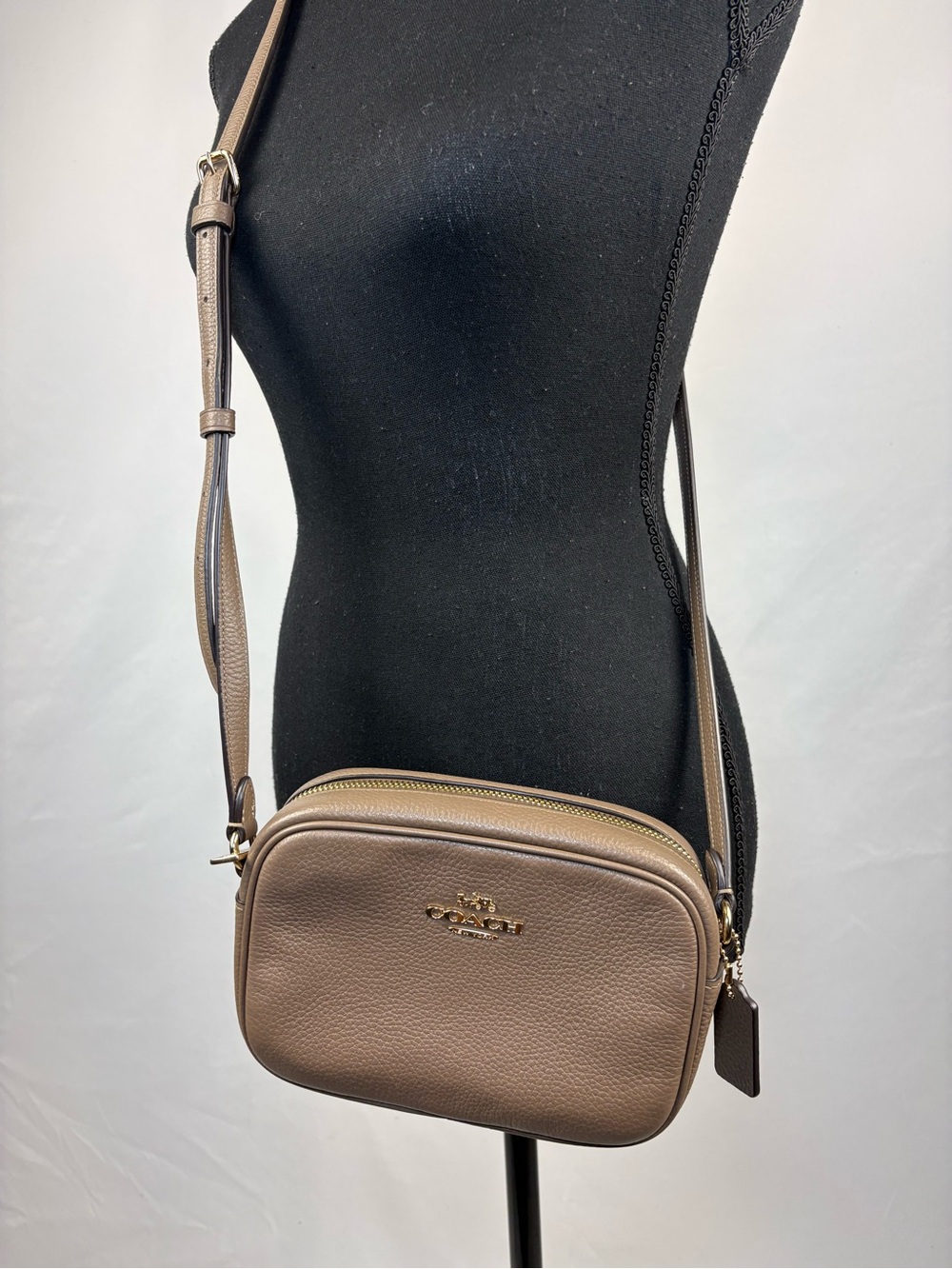 Coach Outlet Pebble Leather Crossbody Camera Bag in Taupe Brown